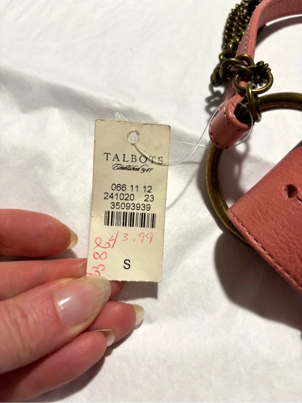 Talbot’s Women's Coral Leather Chain Belt, S, NWT